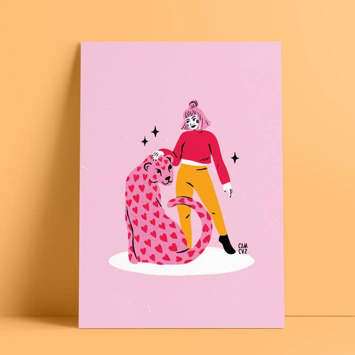 Visa Tiger och flicka | djur, leopard för wholesale av Camille Cauvez illustration et papeterie