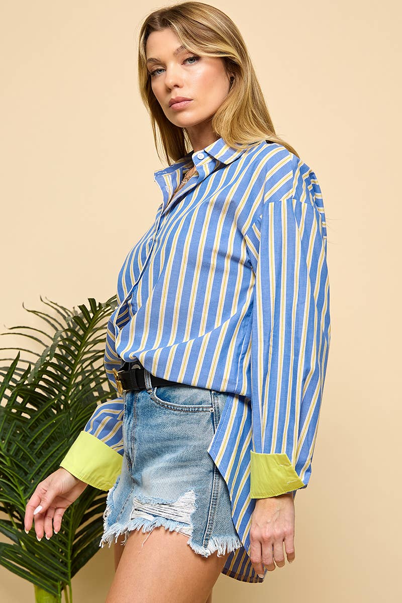 Blue Striped Long sleeved Shirt  for wholesale on Faire8