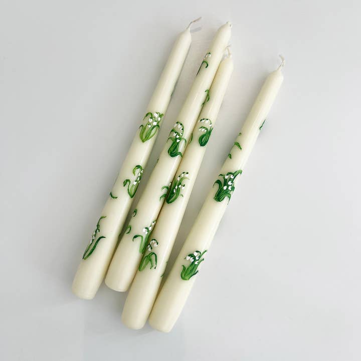 Sweet Pea And Whimsy - Wholesale Tapered Candle/Candlestick - Hand Painted pair of candles - Lily of the Valley0