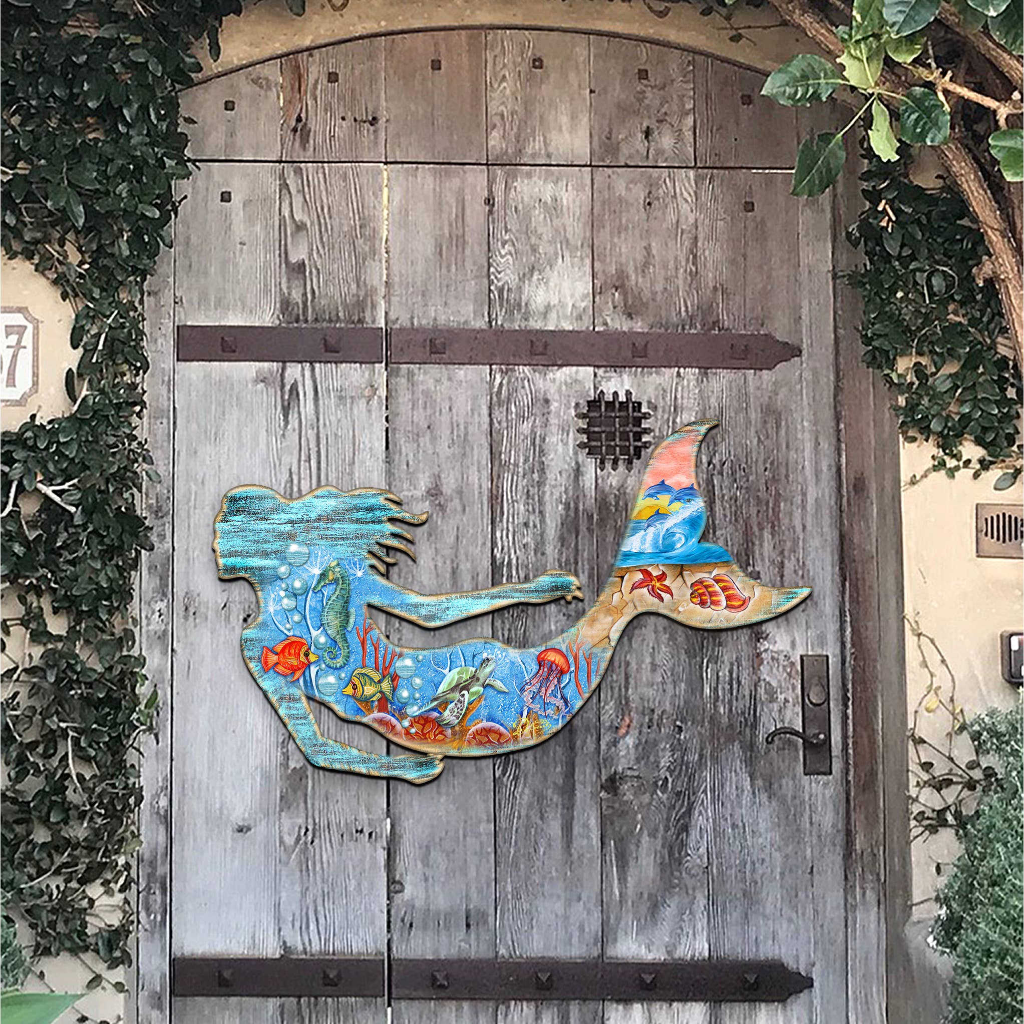 Designocracy - Wholesale Door Hanger - Mermaid Wooden Door Hanger - Rustic Coastal Decor2
