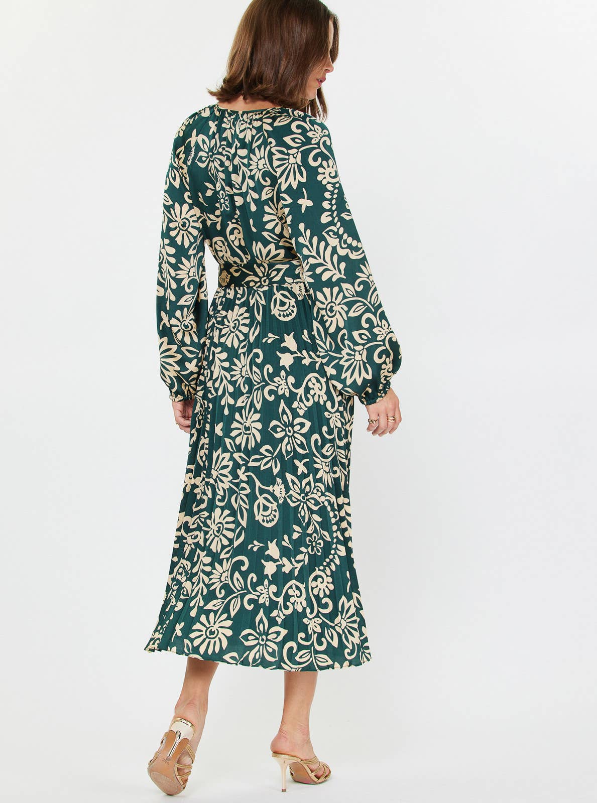 Malt bleu Robe longue plissée imprimée en vente sur Faire2