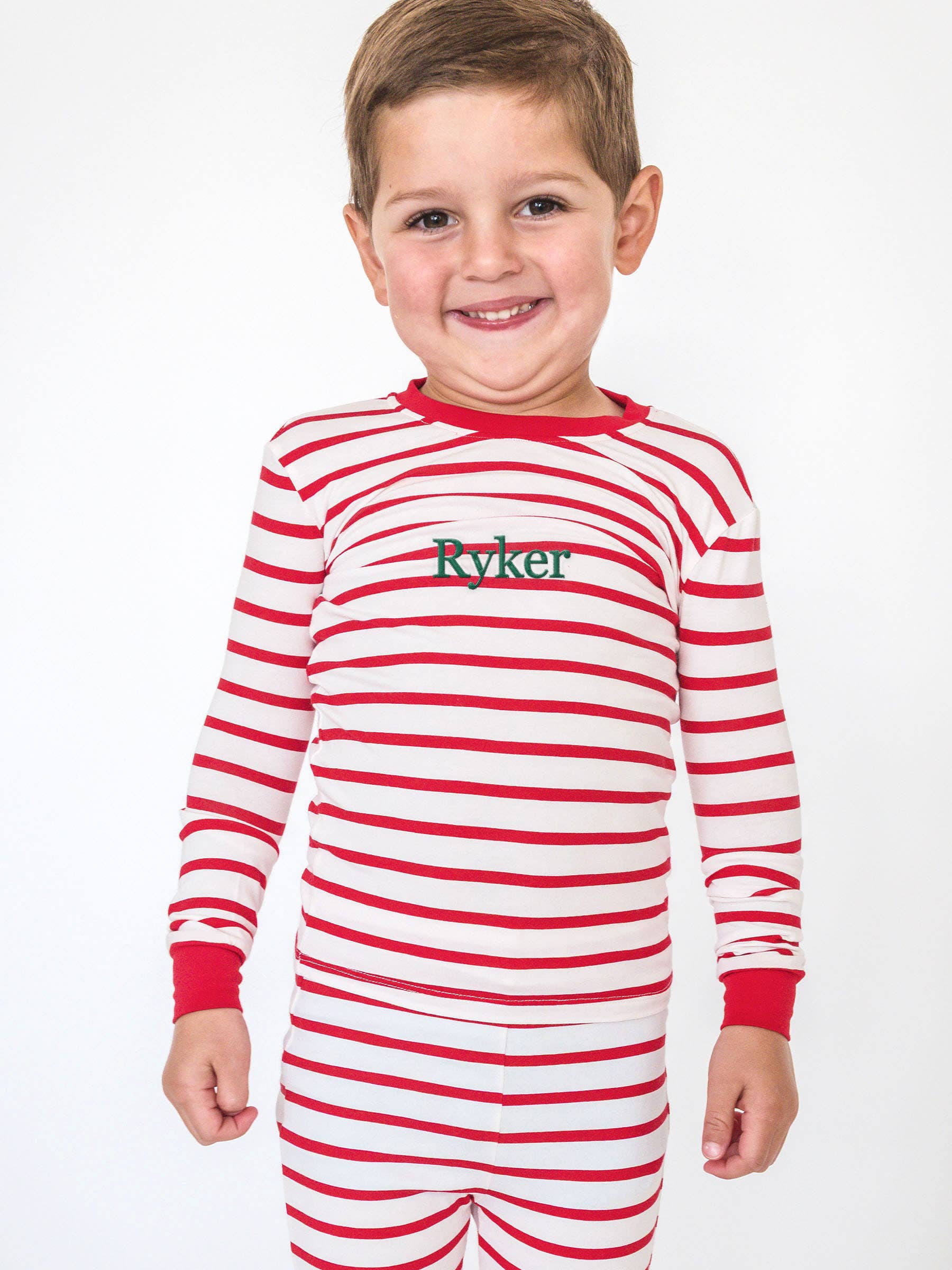 SoftSnooze™ Boys Cotton Modal Red & White Stripe Long Sleeve Pajama Set for wholesale on Faire5
