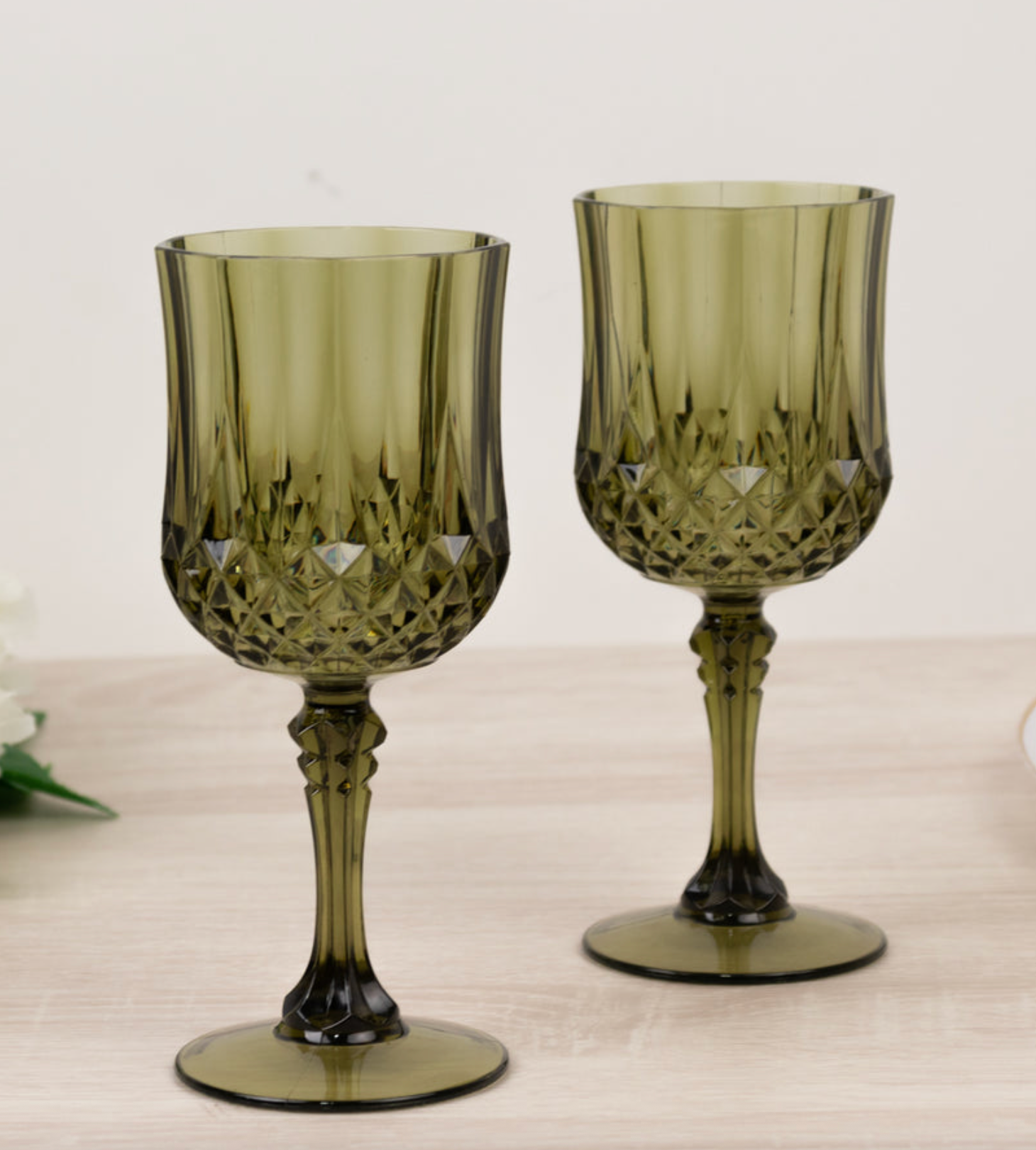 Elan Bazaar - Wholesale Disposable Cup - 36 Sage Green Vintage Style Heavy Duty Plastic Goblets 2