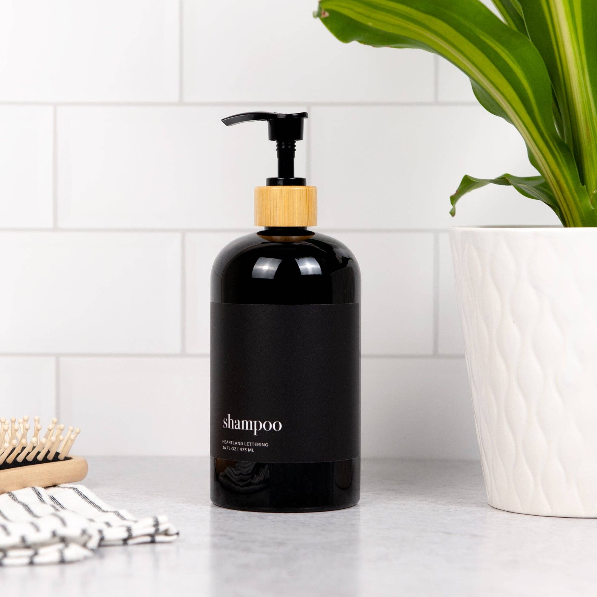 Joie Designs Co. | Refillable Bottles - Wholesale Soap Dispenser - Black Minimalist Shower Dispenser Bottles - Manhattan Collection, Black Matte Label | Black Glossy Bottle7