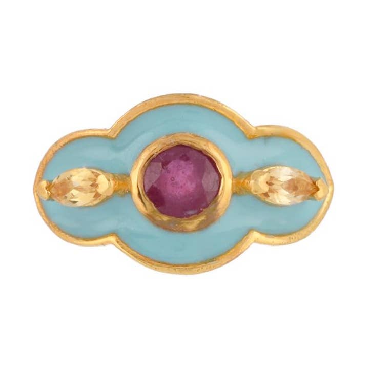 Ruby Citrine Gold Plated Enamel Ring, Vintage Style, Artisan for wholesale by Misteerious Seed