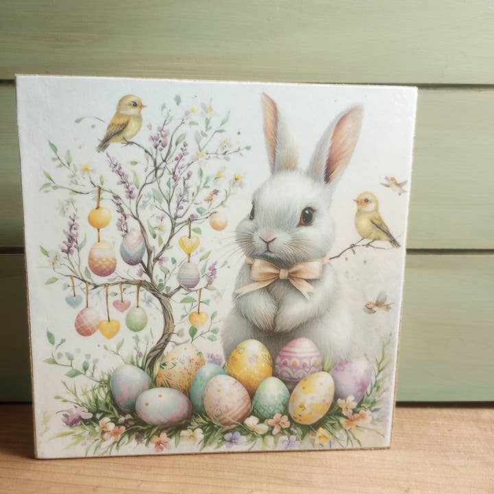 Spring Easter Bunny Block - Bunny and Birds for wholesale by Bluegrass Burlap Co