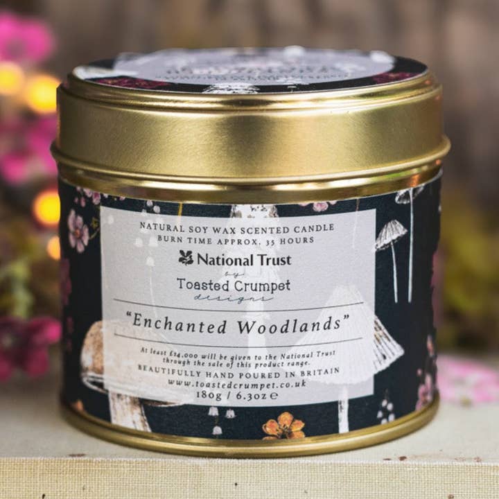 Enchanted Woodlands (Mushroom) Candle in a Matt Gold Tin for wholesale by Toasted Crumpet