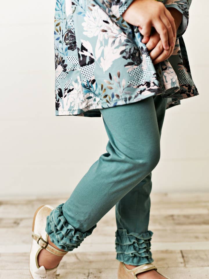 Adorable Sweetness - Wholesale Top & Leggings Set - Kids - Kids Sage Green Floral Tunic Top & Legging Pants Set
