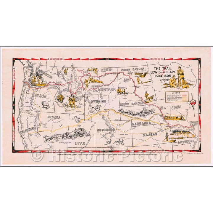 Carte historique du sentier de Lewis et Clark 1804-1806, 1945 pour la vente par Historic Pictoric