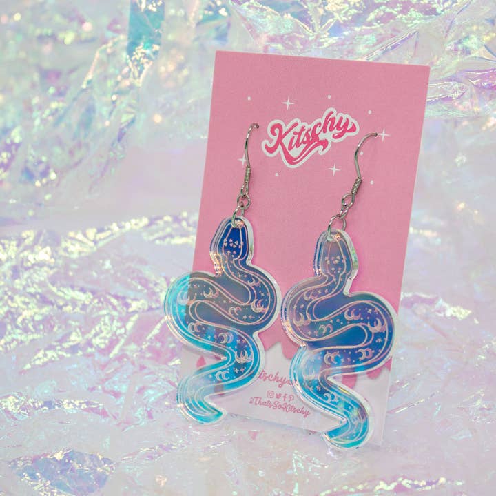 Astral Serpent Snake Earrings Laser Cut Acrylic Allure Crescent Moon Floral Earrings Laser Cut AcrylicAllure Crescent Moon Floral Earrings Laser Cut Acrylic Allure Crescent Moon Floral Earrings Laser Cut Acrylic | Made In Scotland for wholesale by Kitschy