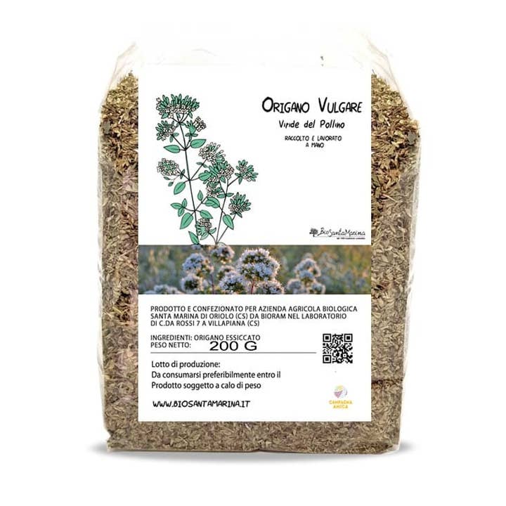 200 grammi di fiore di origano Vulgare del Pollino imbustato per la vendita all'ingrosso da parte di Azienda Agricola Santa Marina
