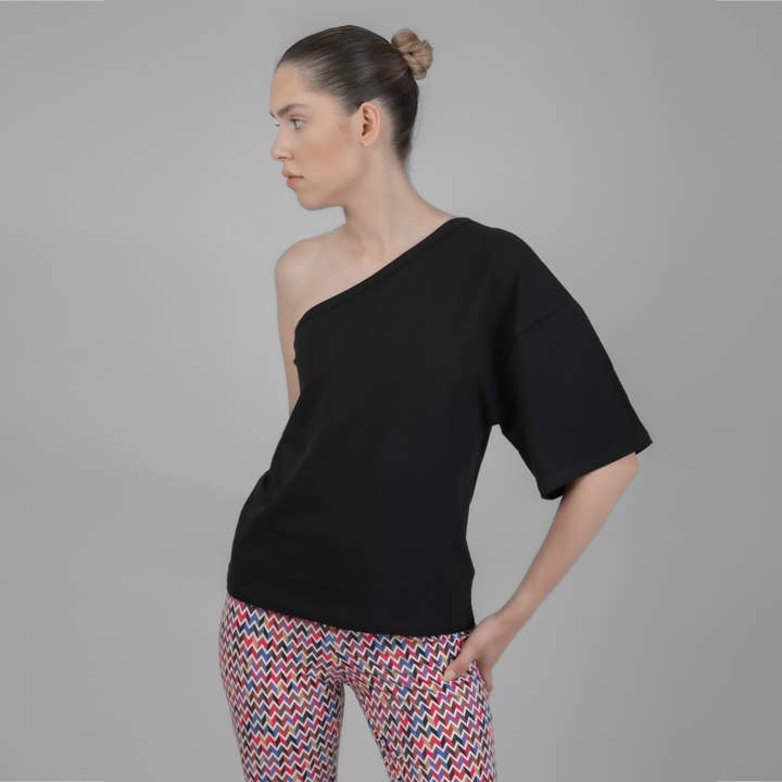 Kvinder, Top med en skulder, sort, T-shirt, T-shirt, forudbestilling for engroshandel hos HOELO