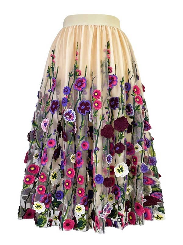 Multi Colored SK028Y Ethereal 3D Embroidered Fairy Skirt - Spring/Autumn for wholesale on Faire