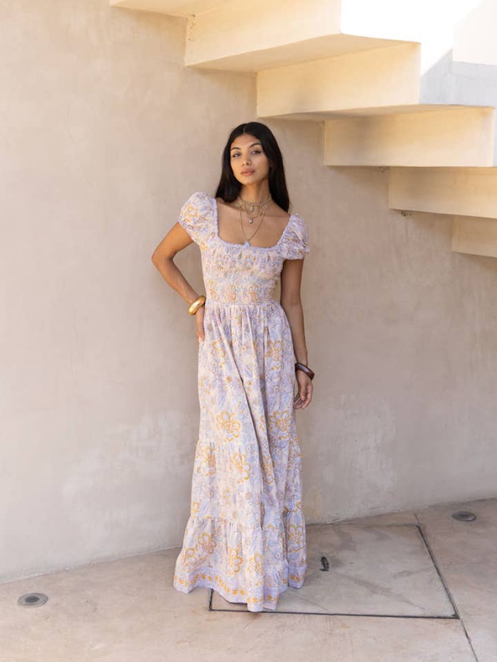 The Fox and The Mermaid - Wholesale Dress - Women's - Block Printed Smock Dress (Paloma: Buttermilk)