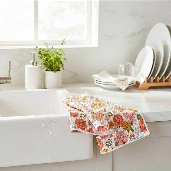 Retro Flowers | Waffle Weave Microfiber Towels Kitchen & Bath for wholesale by Towel Collective