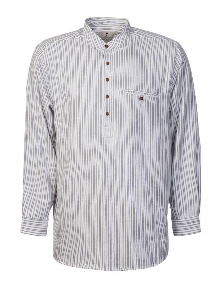 Lee Valley Ireland – Engroshandel Skjorte med buttondown – Mænd – Lee Valley Ireland bedstefarskjorte i flannel med blå og elfenbensstriber (LV2)4
