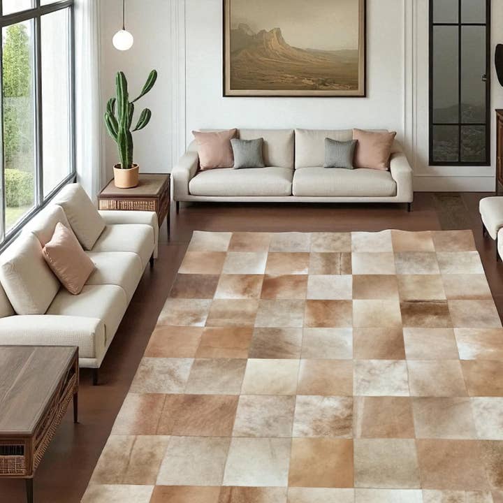 Patchwork Cowhide Leather Area Rug for Living Room for wholesale by Karelias And Sons