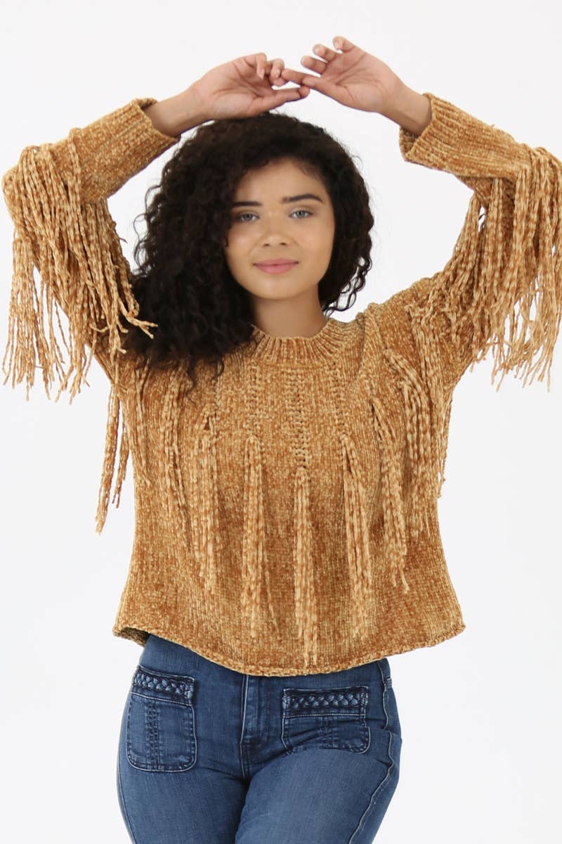 ANGIE - Wholesale Knit Sweater - Women's - XHH31-ASIS CHENILLE FRINGE PULLOVER SWEATER26