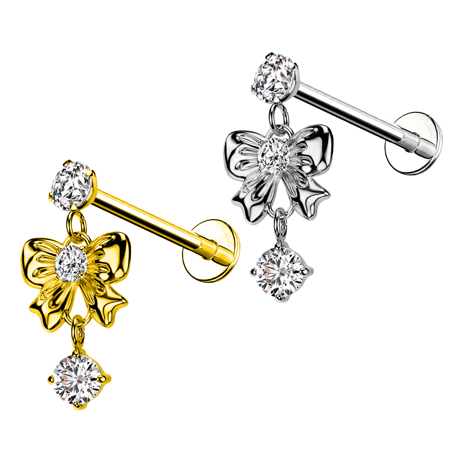 Awaken - Wholesale Single Earring - Labret Pendant Piercing with Bow and Crystal3
