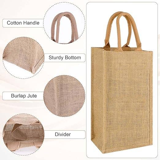 Alo Organic International - Wholesale Wine gift bag - Jute Burlap Wine Bottle Bag with Soft Cotton Handle2
