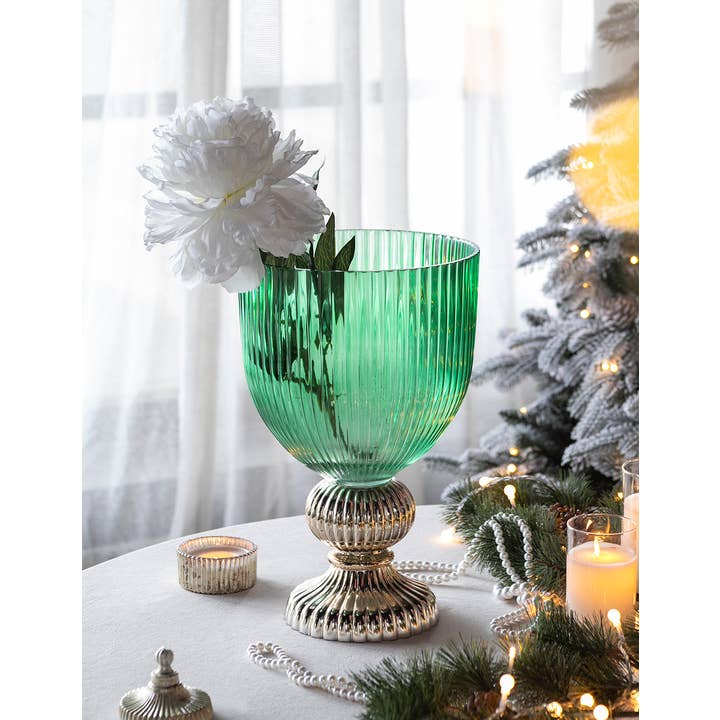 A&B Home Group Inc. - Wholesale Vase - D10.2x16" Emerald Fluted Elegance Glass Vase - Green5