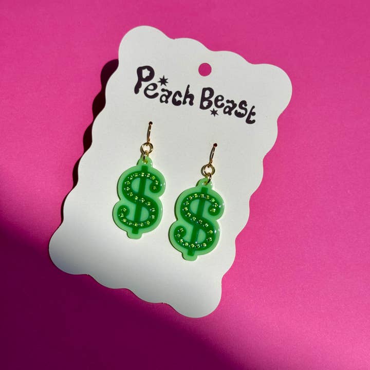 Dollar Sign Statement Earrings for wholesale by Peach Beast