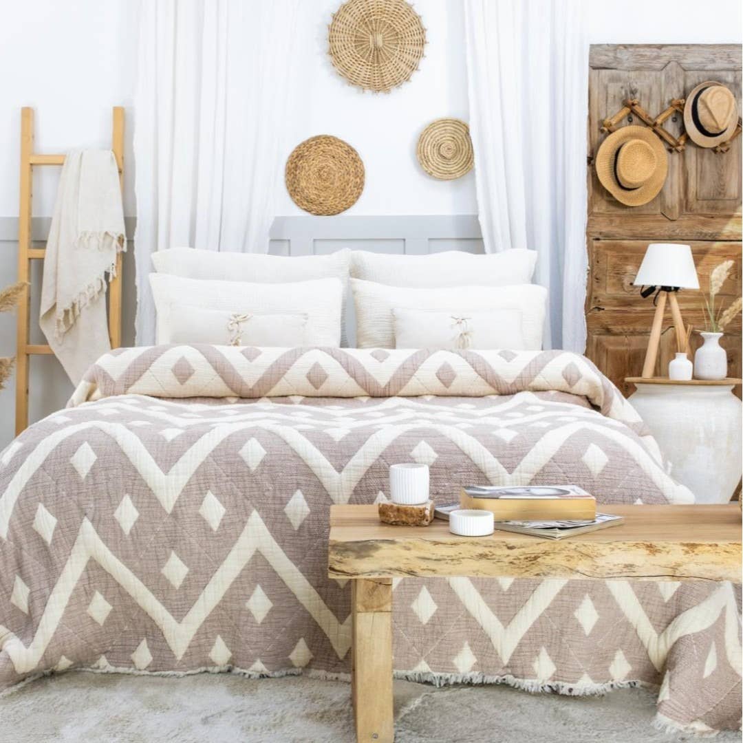 Design company-Fatma Balkir - Wholesale Quilt - Beige King Size Muslin Quilt with 6 layers bedspread-boho0