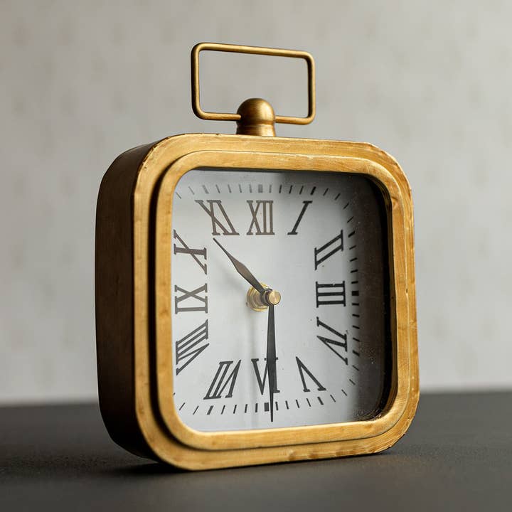 Henrie Rounded Brass Tabletop Clock With Handle And Glass for wholesale by Foreside Home & Garden