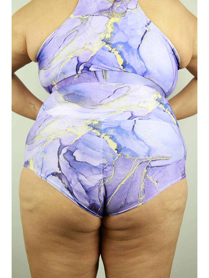 Purple Tutti Frutti High Waisted Brazil Scrunchie Bum Shorts - P for wholesale on Faire