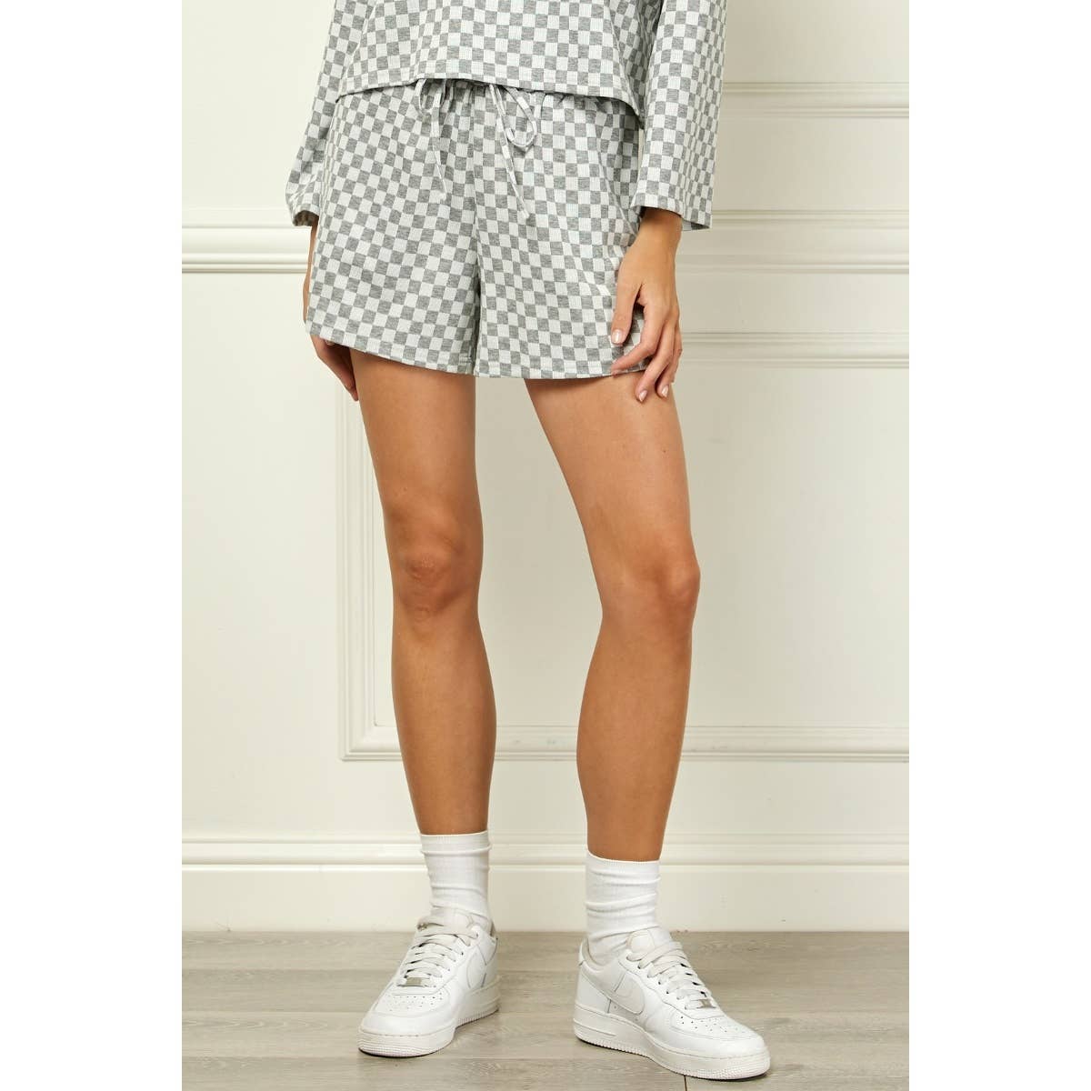 Veveret - Vente Short – femme - Short à cordon en jersey à carreaux 6