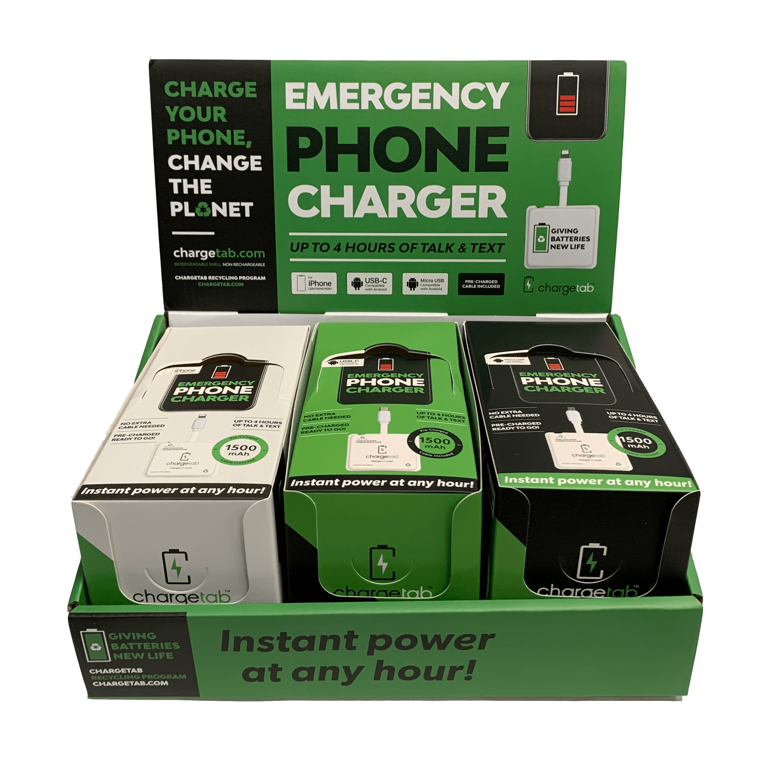 ChargeTab - Wholesale Portable Charger - Emergency Phone Battery Charger - 30 Pack with Display1
