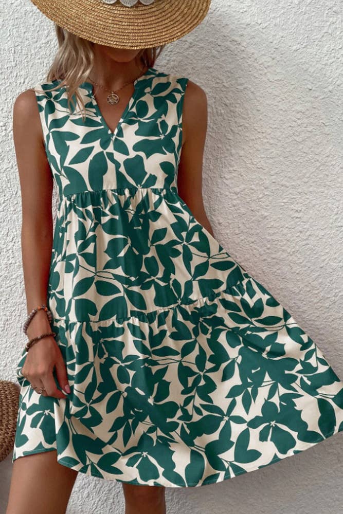 UNISHE – Großhandel Kleid – Damen – Ärmelloses Spleißkleid mit V-Ausschnitt und Blumendruck ZZKF7641