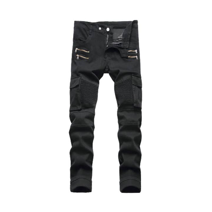 Schwarz Cargo-Biker-Jeansjeans mit mehreren Taschen für Herren für den Großhandel auf Faire0