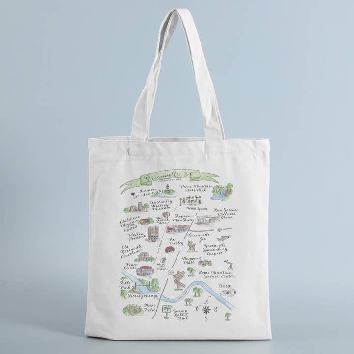 Greenville, SC Map Canvas Tote Bag for wholesale by The Write Occasion Calligraphy