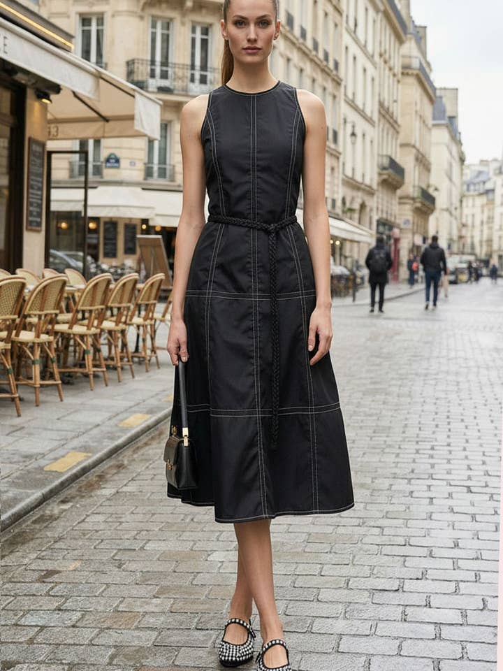 STITCH DETAIL MIDI DRESS W / BELT for wholesale by VAVA by Joy Han