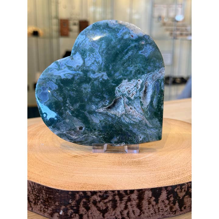 Coração de Ágata Musgosa - 12,5cm x 12,5cm - 444g por atacado de Crystal Cove Minerals