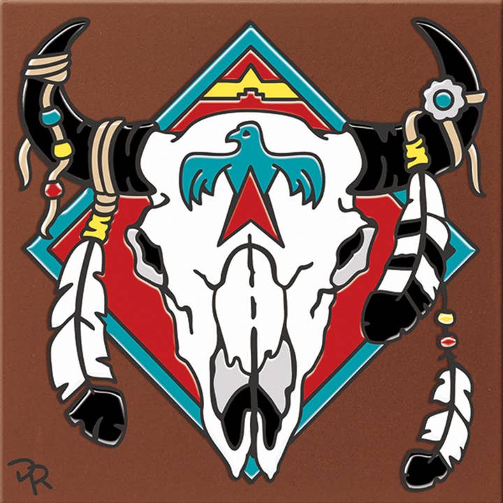 Earthtones Tile - Wholesale Wall Decor - Kids & Baby - Native American Steer Skull Tile (7909)1