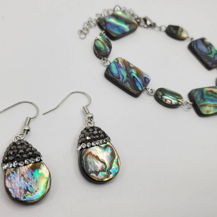 Abalone Shell Bracelet and Earrings Jewelry Set for wholesale by Tots And Tumblers Art
