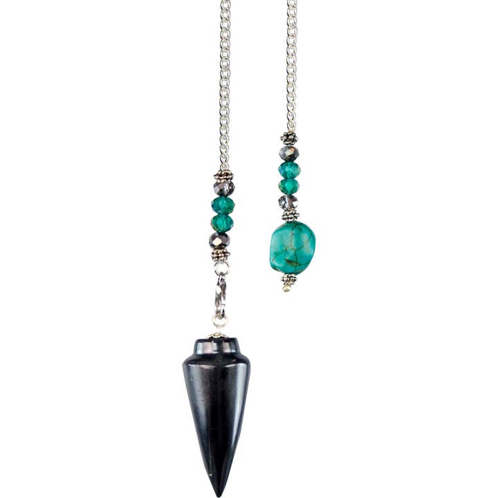 Pendulum Long Point Hematite Turquoise Nugget (Each) for wholesale by Kheops International