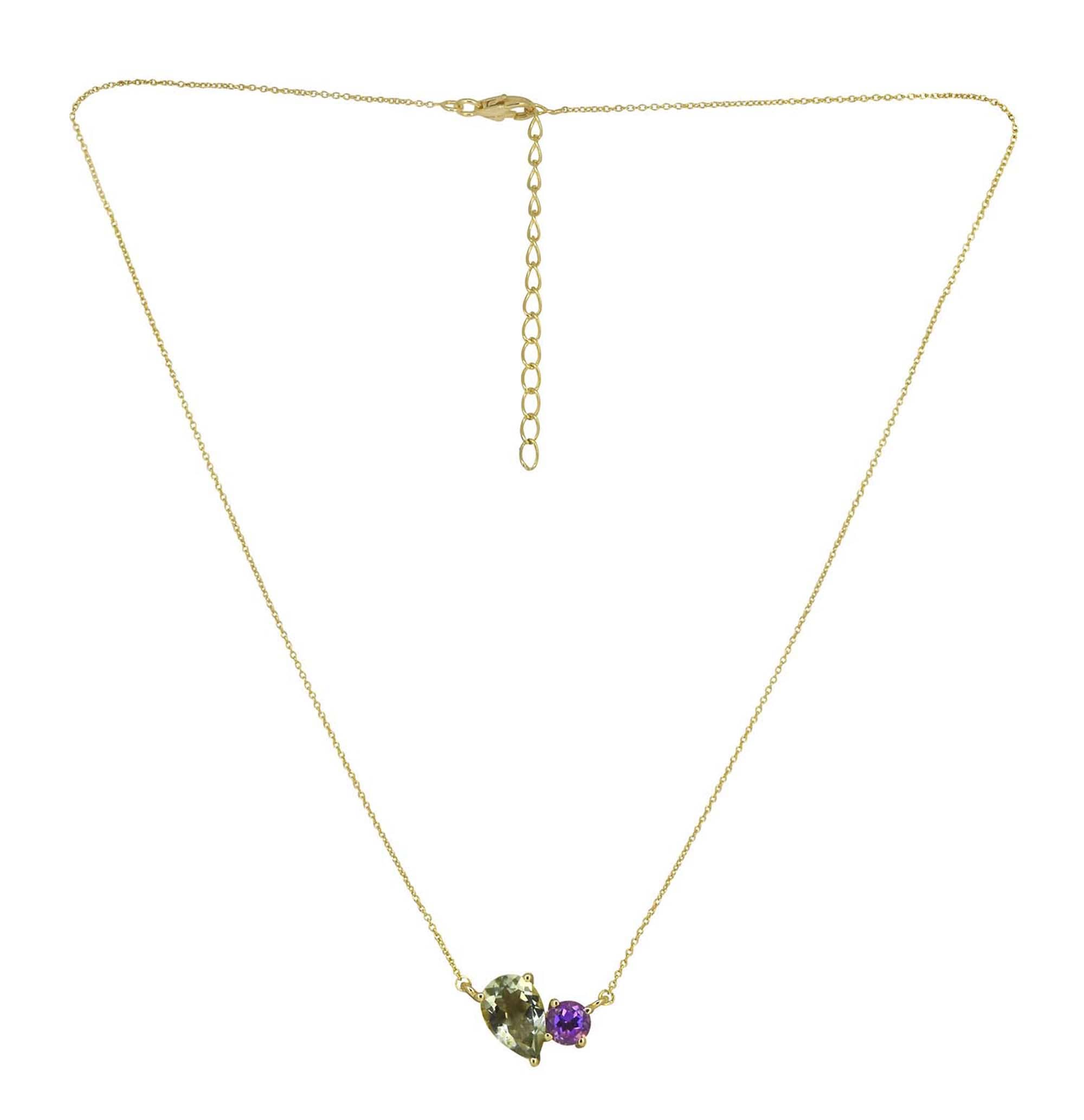 Tiramisu - Vente Collier maille et chaîne - Collier en argent plaqué or 14K avec pierres précieuses d'améthyste verte2