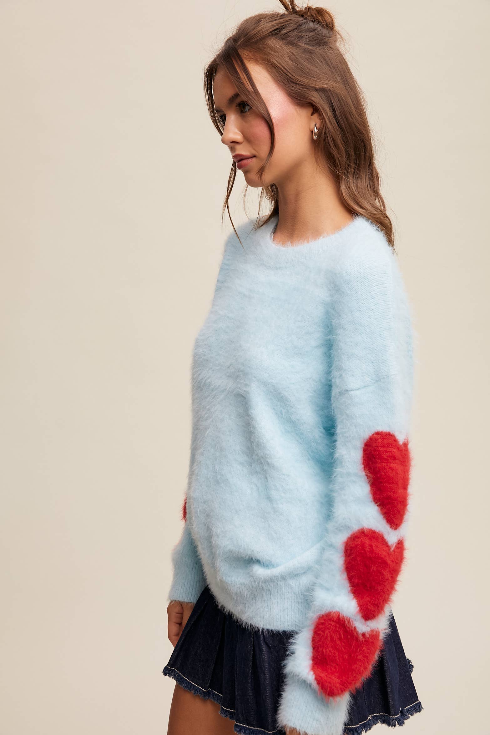 Listicle - Wholesale Knit Sweater - Women's - Fuzzy Heart-Sleeve Pullover Sweater LSW087218