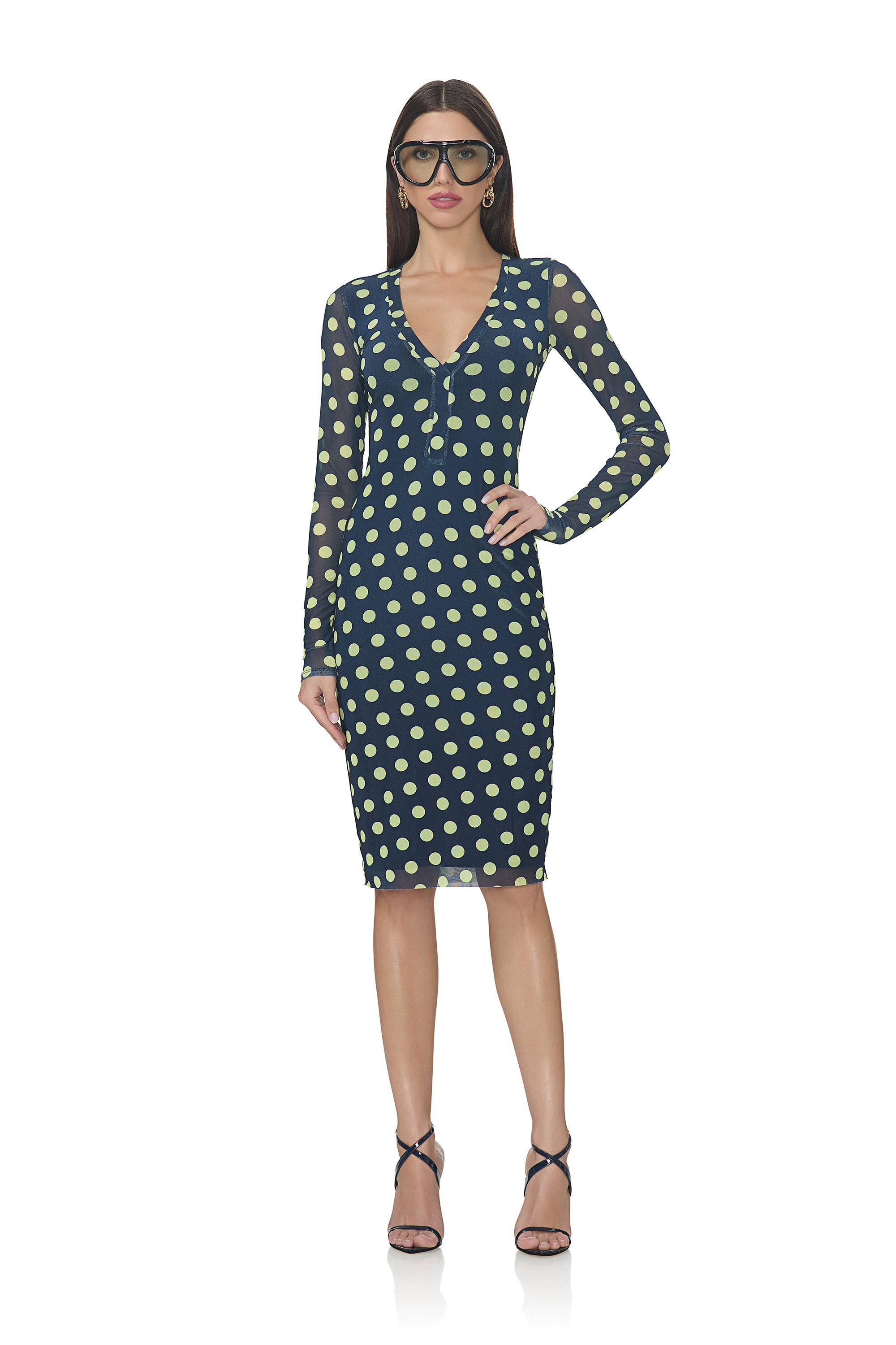 Navy Dot Diane Kjole - Marineblå Prik for engroshandel på Faire0