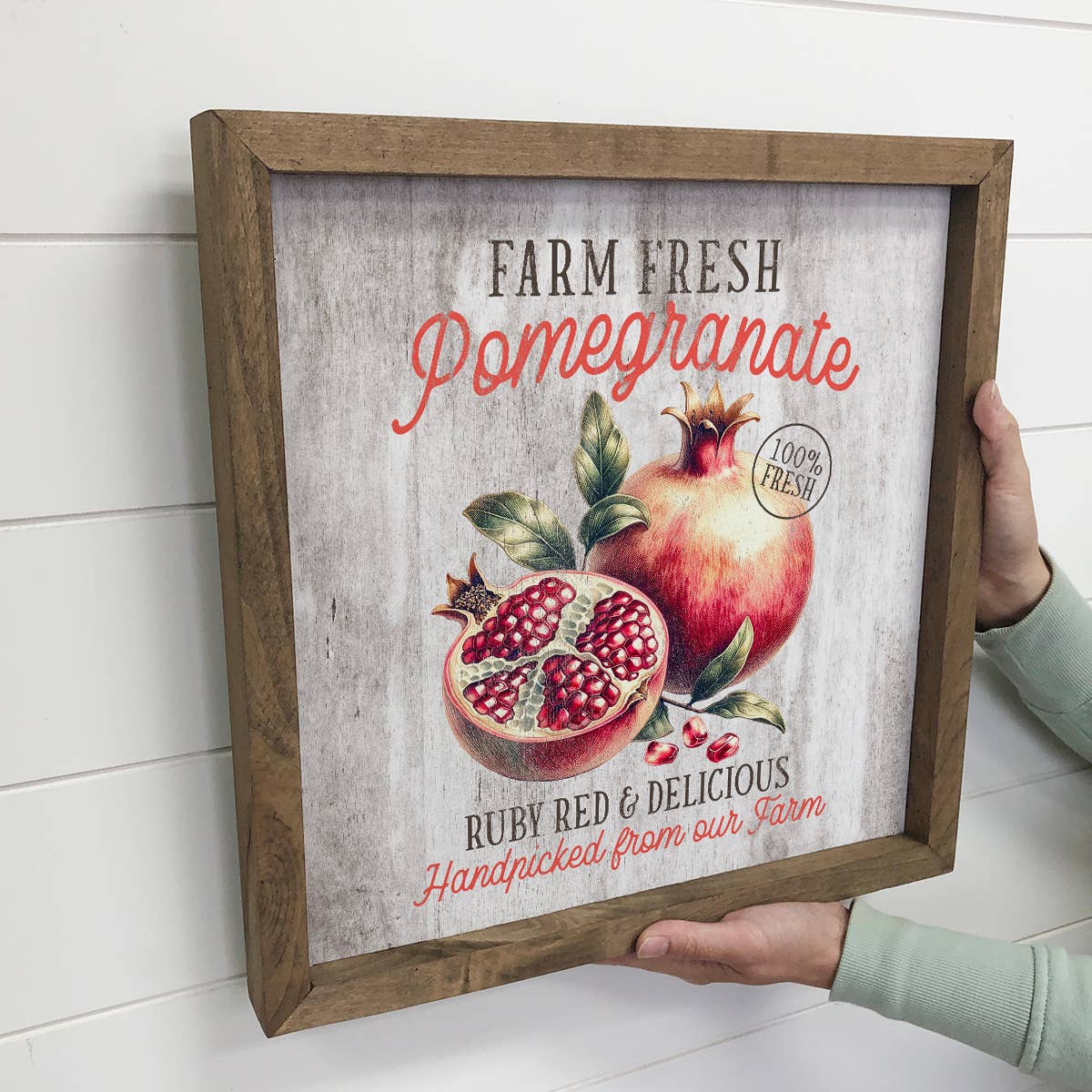 Hangout Home - Wholesale Wall sign - Farm Fresh Pomegranate - Farm Fruit Canvas Art - Wood Framed2