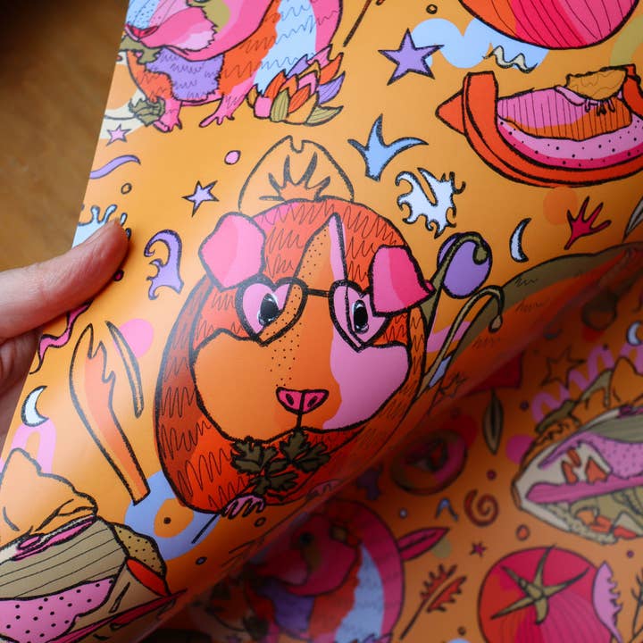 Yellow Guinea Pig Wrapping Paper for wholesale by Freya Niamh