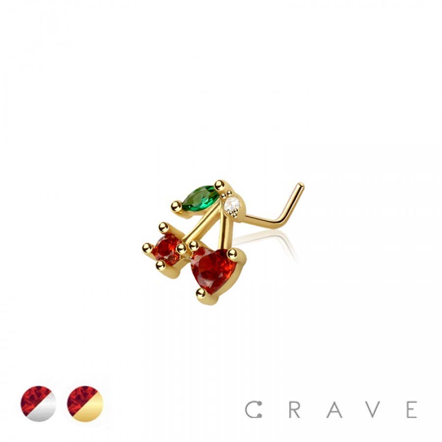 CRAVE - Wholesale Nose Ring - CZ CHERRY 316L SURGICAL STEEL L-SHAPE NOSE RING3