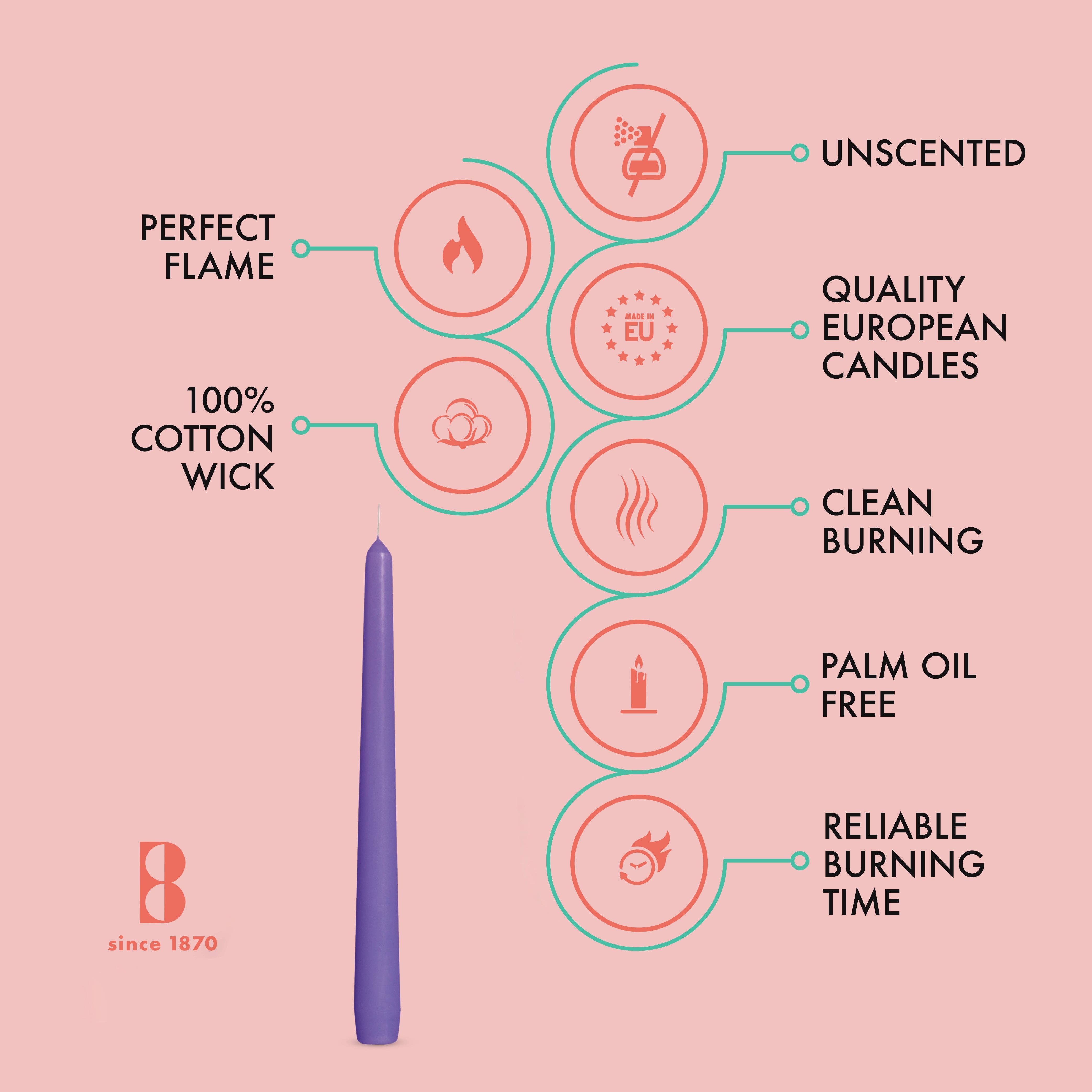 BOLSIUS – Engroshandel Stearinlys/lysestage – Høje 25 cm kegleformede lys, 10 stk. - Bryllup, dekorative, farvede og duftfri58