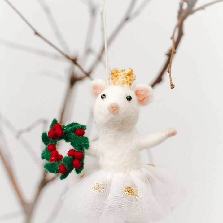 Creative Women - Wholesale Ornament - BALLERINA MOUSE FELT ORNAMENT | Handcrafted in Nepal