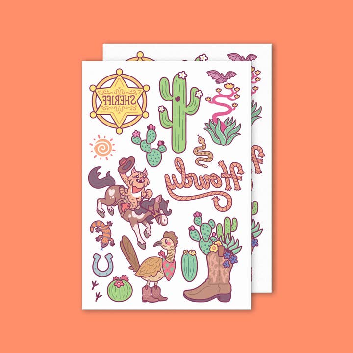 Turtle's Soup - Wholesale Temporary Tattoo - Wild West Cowboy Metallic Shiny Temporary Tattoo Sheets