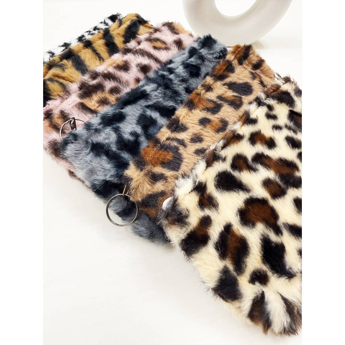 MIX COLOR Faux Fur Leopard Design Coin Purse with Key Ring for wholesale on Faire6
