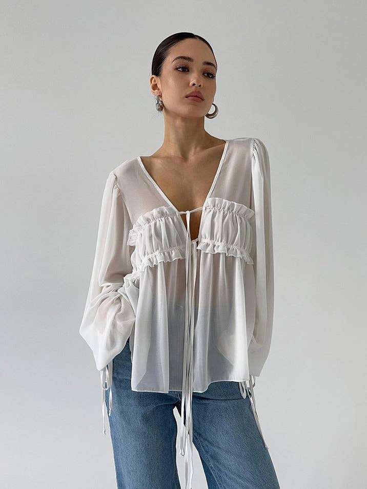 Marayn - Wholesale Blouse – Women’s - Chic Summer Ruffle Blouse Sexy Loose Effortless7